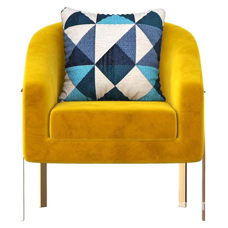 Modern Accent Chair Cotton&Linen Upholstered Metal in Gold