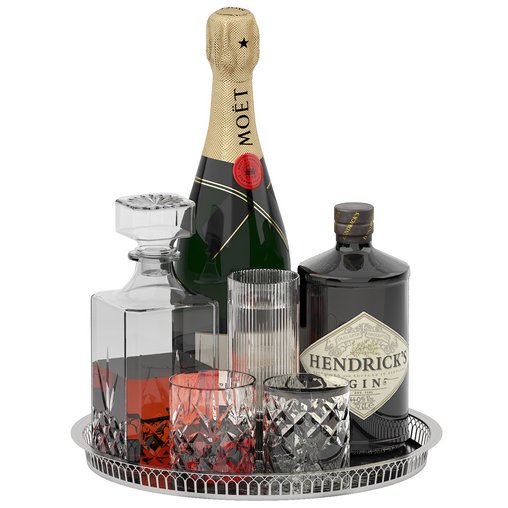 tray of whisky and champagne 3d model Download  Buy 3dbrute