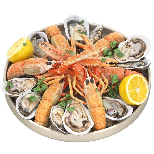 seafood plate of langoustines and oysters 3d model Download  Buy 3dbrute