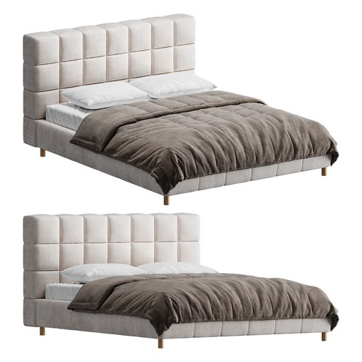 White-velvet-minimalist-bed 3d model Download  Buy 3dbrute