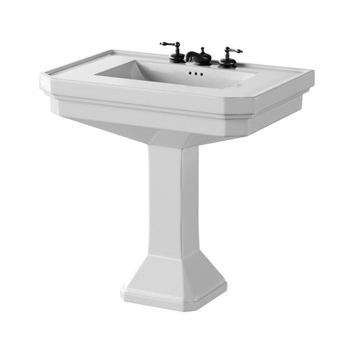 White Large Vitreous Victorian Pedestal Sink with Widespread Black Belle Faucet 3d model Download  Buy 3dbrute