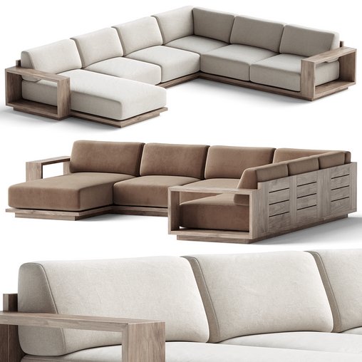 Mallorca Wood 4-Piece Left-Arm Sectional Sofa 3d model Download  Buy 3dbrute