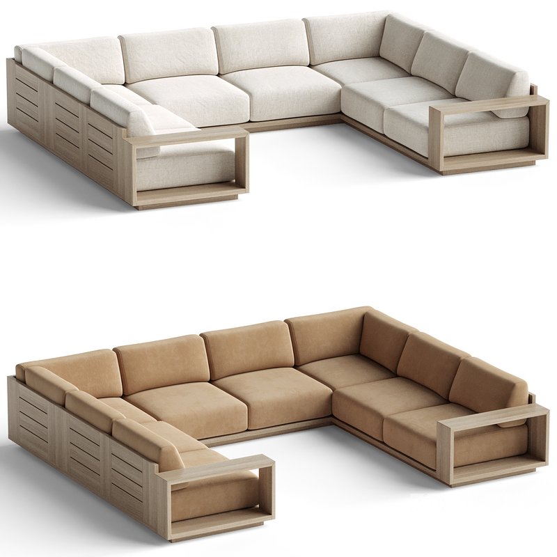 Mallorca Wood 5-Piece U-Shaped Sofa