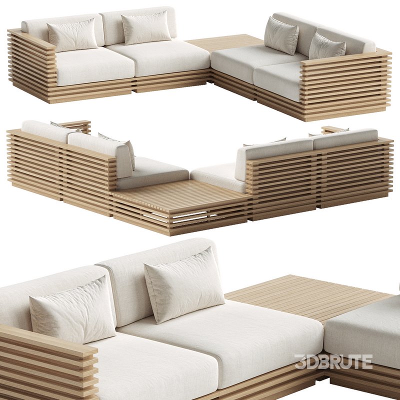 Batten 5-Piece Teak Sofa with table