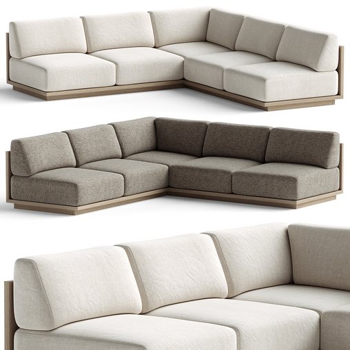 Mallorca Wood 3-Piece L-Shaped Armless Sofa