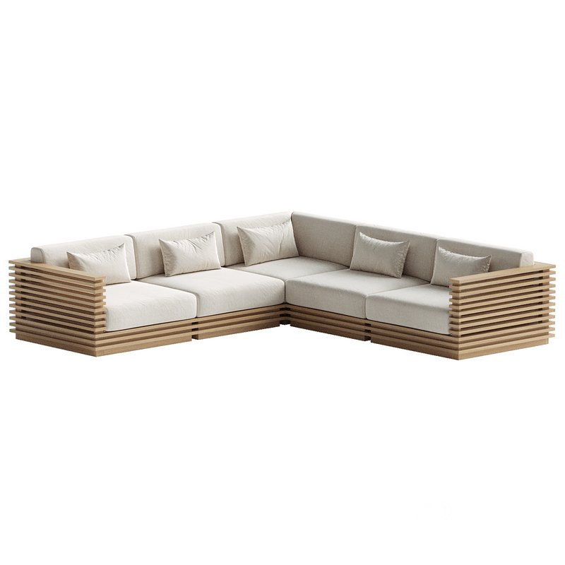 Batten 5-Piece L-Shaped Teak Sofa