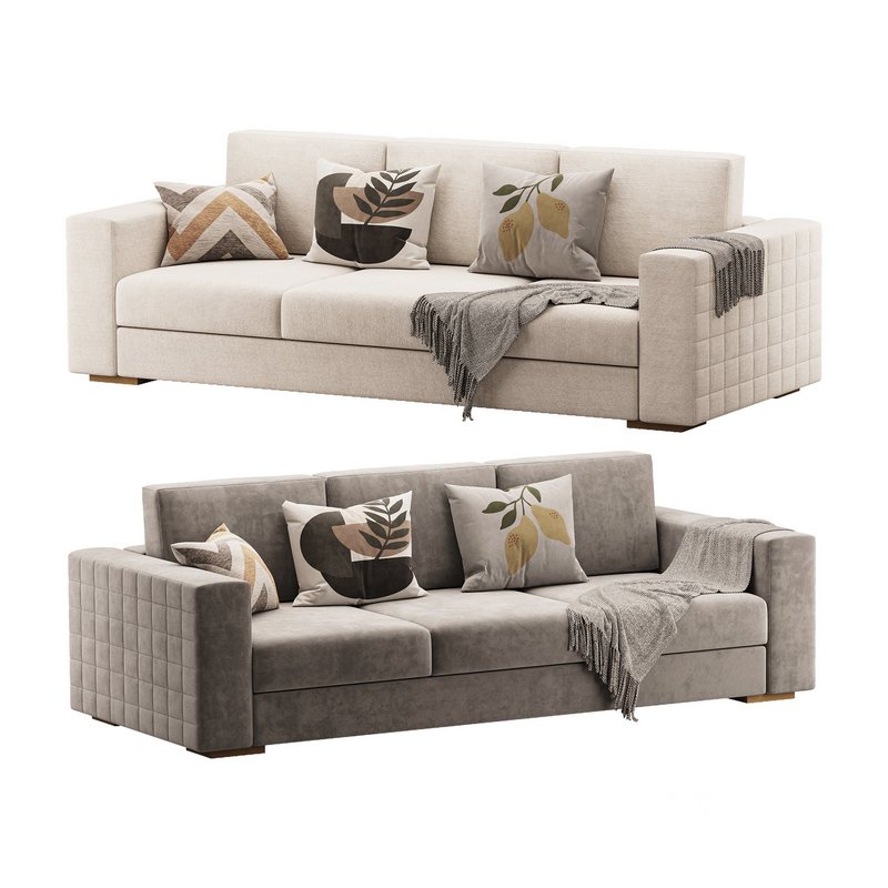 Furniture Port 3 Seater Off White Wooden Sofa