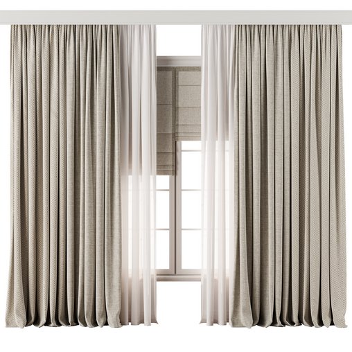 Curtain with tulle 46 3d model Download  Buy 3dbrute