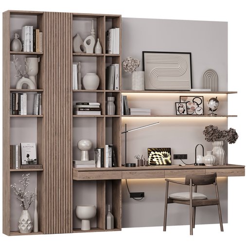 Modern Minimalist Study Unit with Shelves 3d model Download  Buy 3dbrute