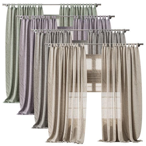 Classic Linen Curtain Set with Metal Rings and Roman shade 63 3d model Download  Buy 3dbrute