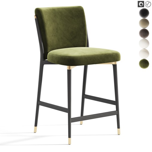 Norrie Forest Green Velvet Dining Counter Stool
