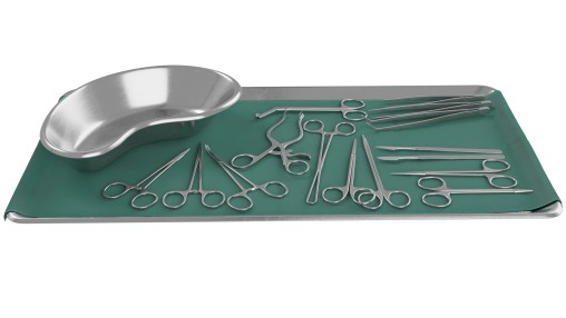 Tray with surgical equipment