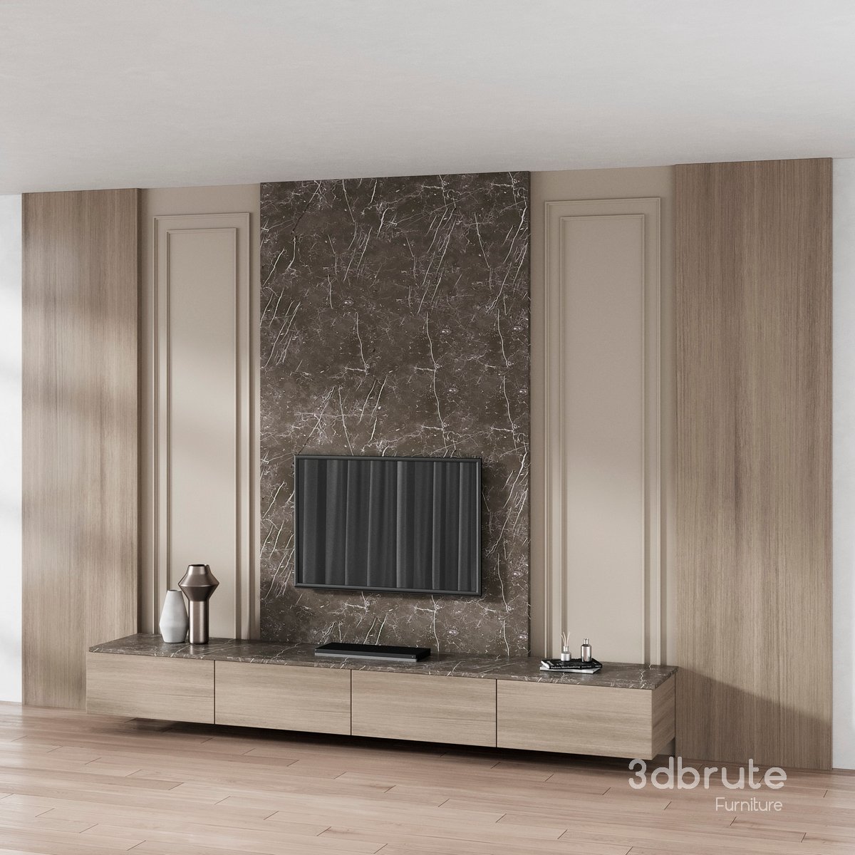 TV Wall Stone and Wood 3d model Buy Download 3dbrute
