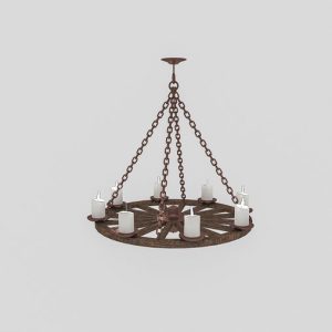 3D Old Wheel Chandelier model