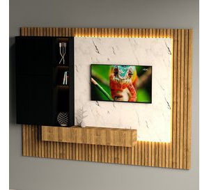 TV Wall Marble Wall and Wood Set 01